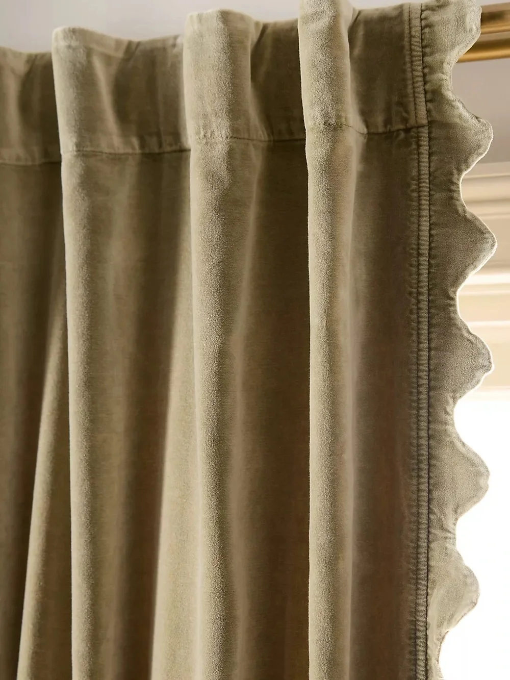 Anthropologie Olive Trova Velvet Scalloped-Edge Curtain Panel